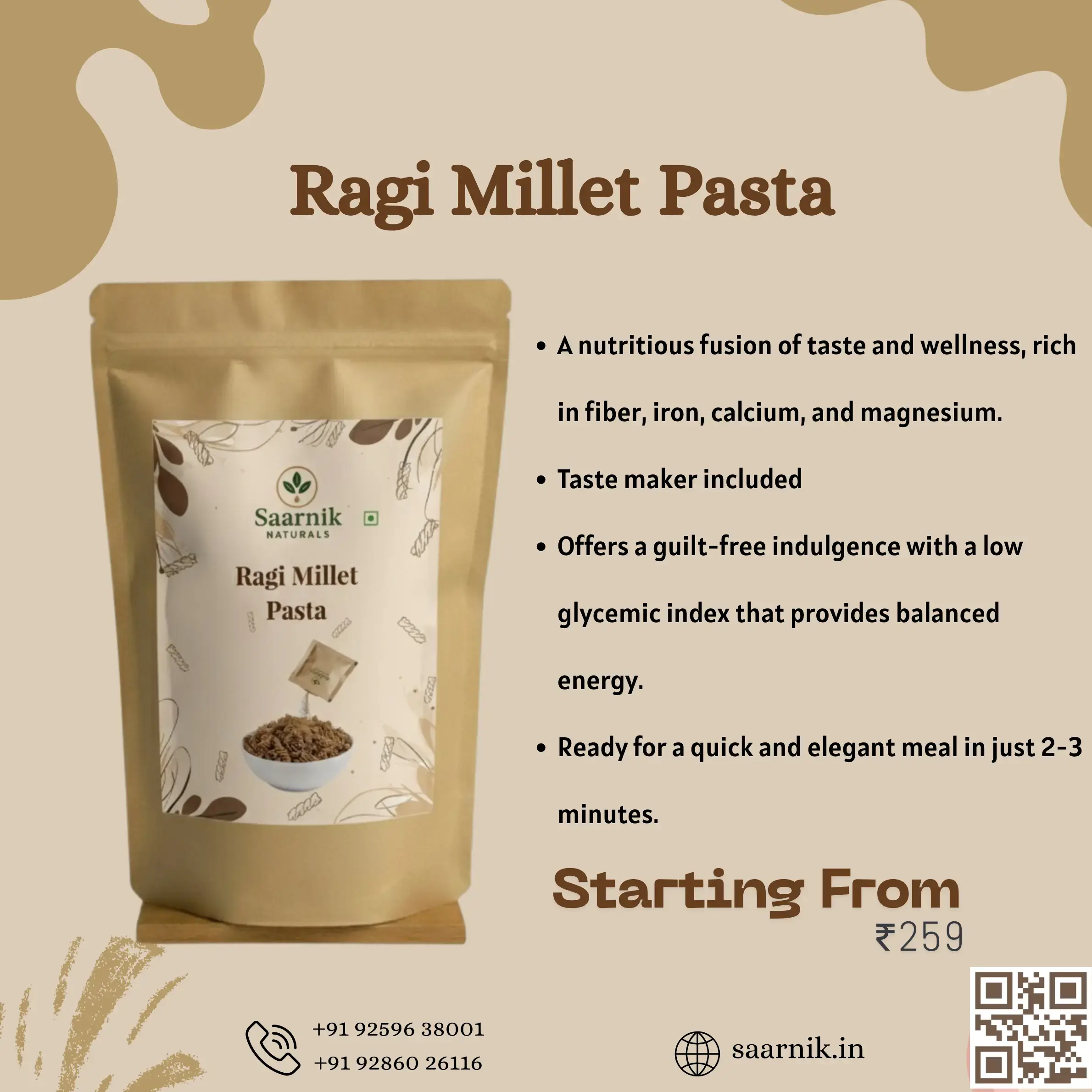 Saarnik Ragi Millet Pasta 400g – Healthy Gluten-Free Wholegrain Pasta Saarnik Naturals