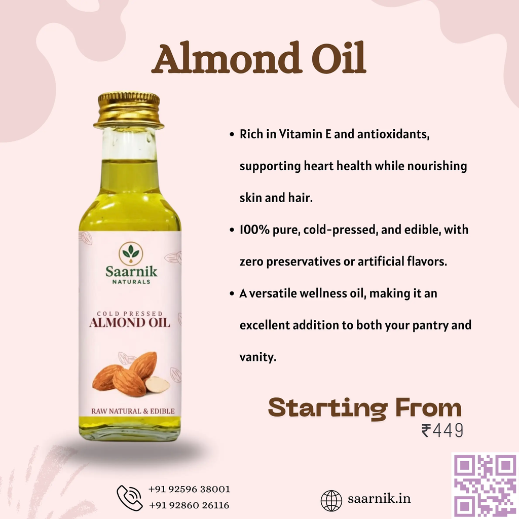 Almond Oil for Skin & Hair Growth | Cold Pressed Edible Oil | 100ml Saarnik Naturals