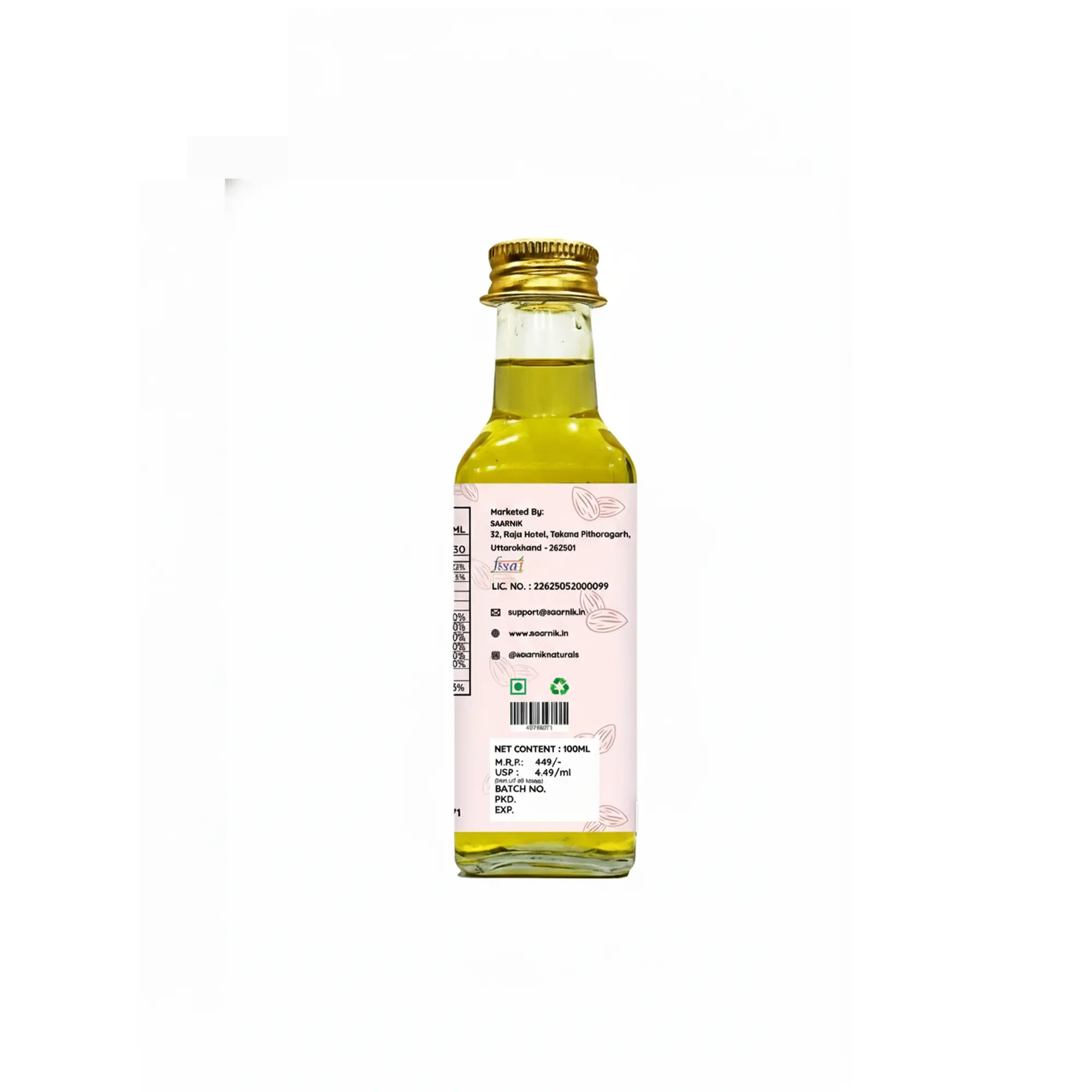 Almond Oil for Skin & Hair Growth | Cold Pressed Edible Oil | 100ml Saarnik Naturals