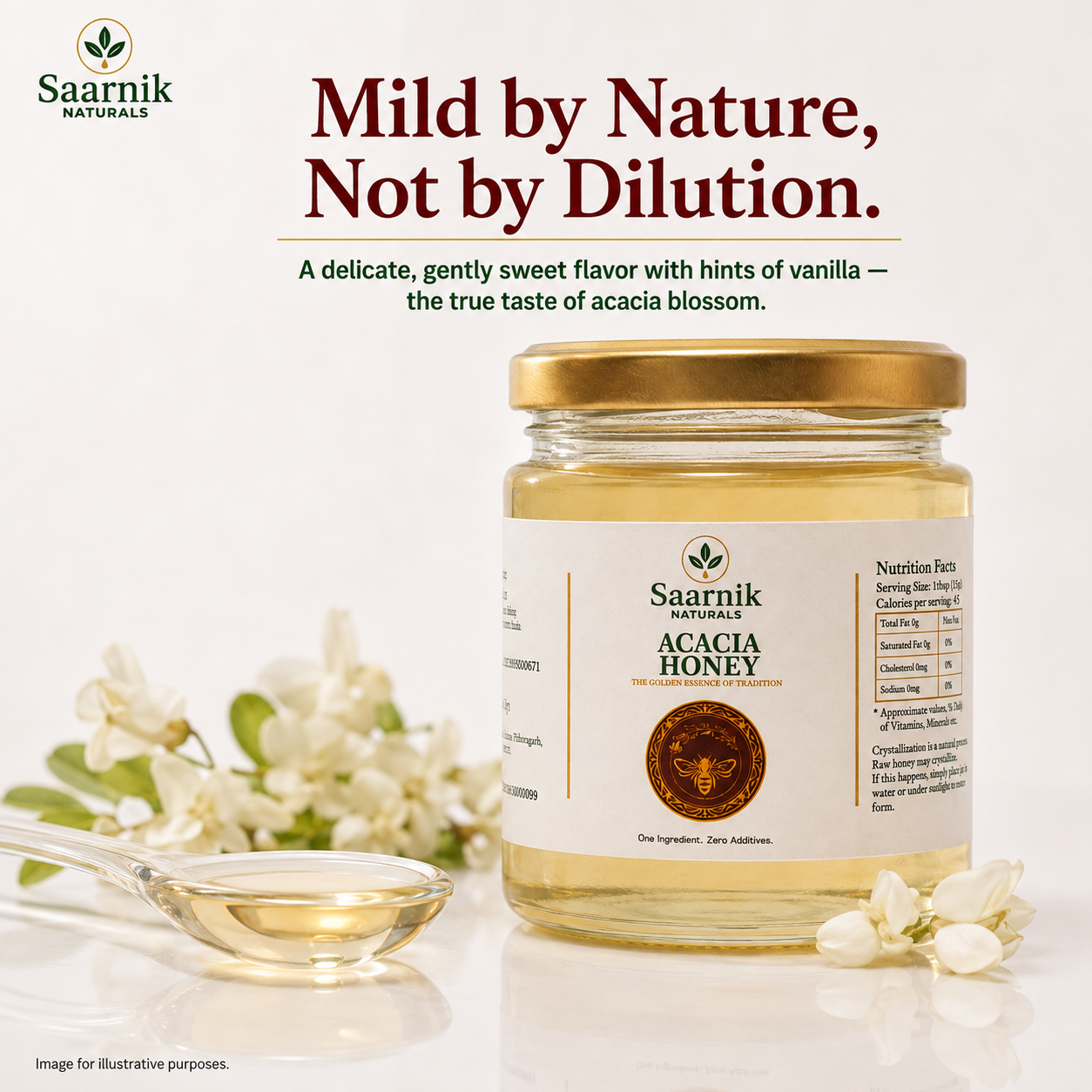 Saarnik Naturals Premium Raw Acacia Honey | Single Flower, Liquid 250gm