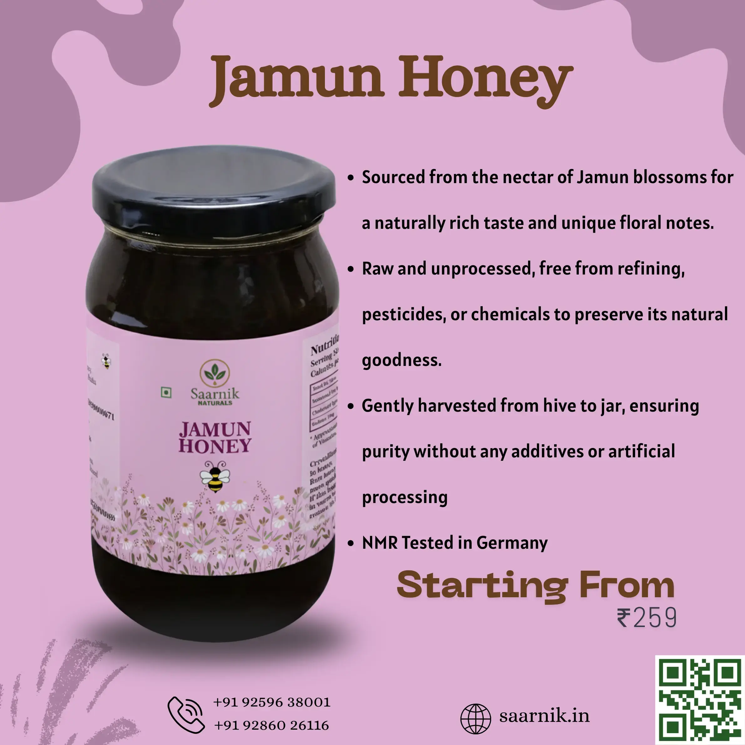Pure Raw Jamun Honey – Natural Nectar | 100% Unprocessed - 500gm Saarnik Naturals
