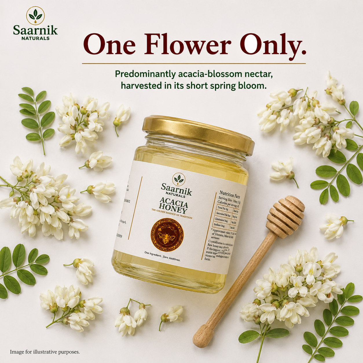 Saarnik Naturals Premium Raw Acacia Honey | Single Flower, Liquid 250gm