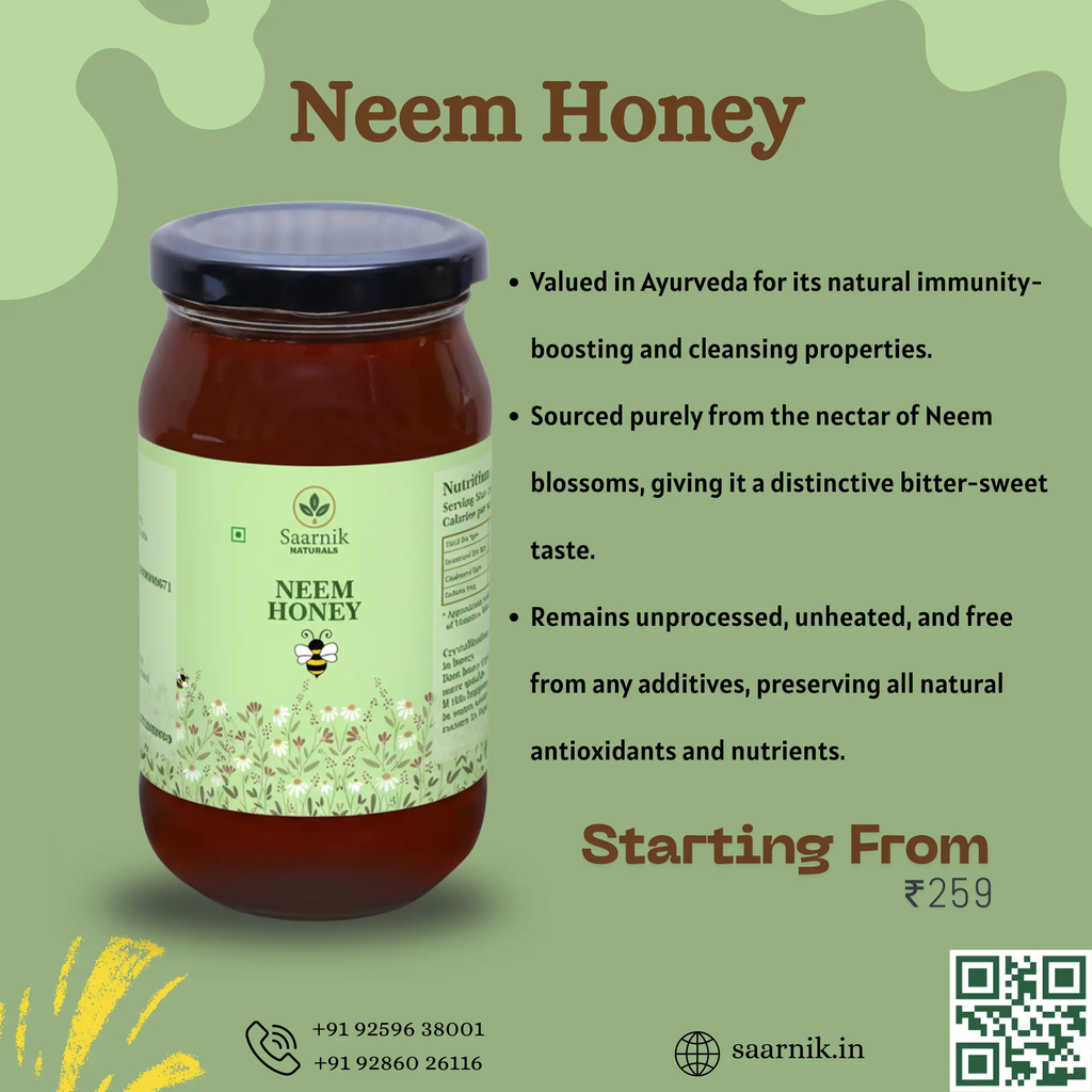 Pure Raw Neem Honey – Natural Nectar, Unprocessed - 500gm Saarnik Naturals