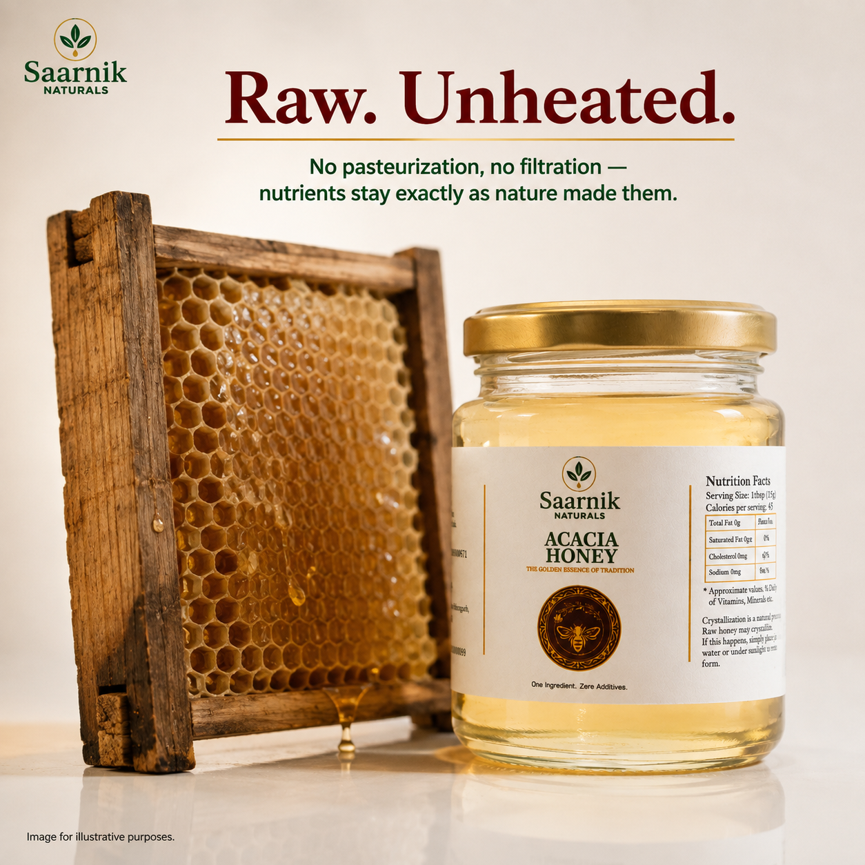 Saarnik Naturals Premium Raw Acacia Honey | Single Flower, Liquid 250gm