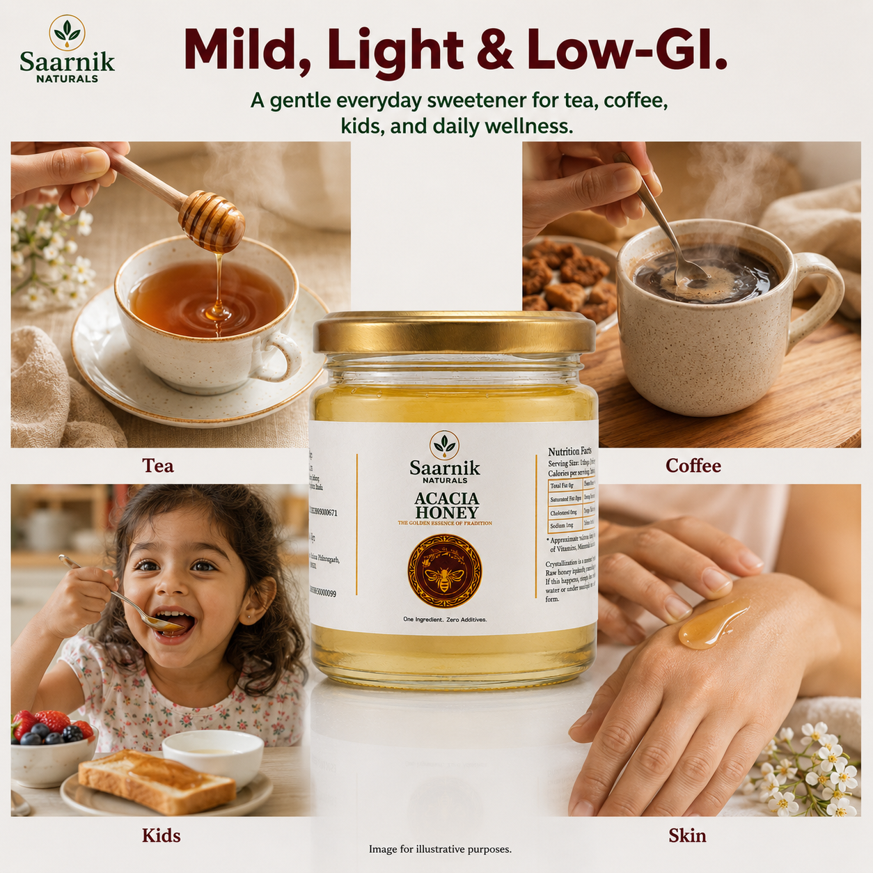 Saarnik Naturals Premium Raw Acacia Honey | Single Flower, Liquid 250gm