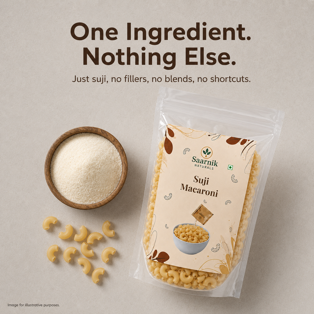 Saarnik Naturals Suji Macaroni Pack of 2 | 400g Each, 800g Total | 100% Suji, No Maida | Kid-Friendly Everyday Pasta | Ready in 5-7 Minutes