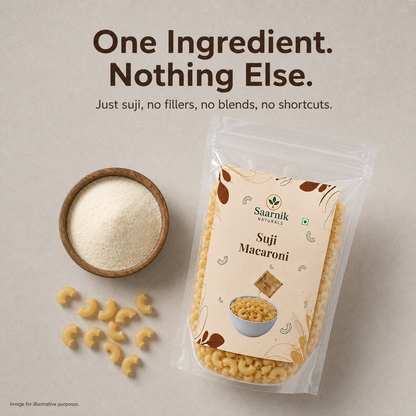Saarnik Naturals Suji Macaroni Pack of 2 | 400g Each, 800g Total | 100% Suji, No Maida | Kid-Friendly Everyday Pasta | Ready in 5-7 Minutes