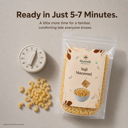 Saarnik Naturals Suji Macaroni Pack of 2 | 400g Each, 800g Total | 100% Suji, No Maida | Kid-Friendly Everyday Pasta | Ready in 5-7 Minutes