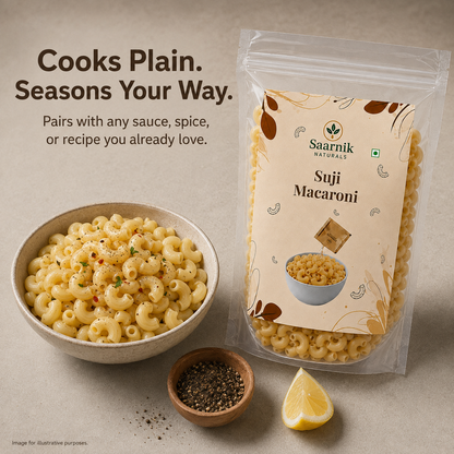 Saarnik Naturals Suji Macaroni Pack of 2 | 400g Each, 800g Total | 100% Suji, No Maida | Kid-Friendly Everyday Pasta | Ready in 5-7 Minutes
