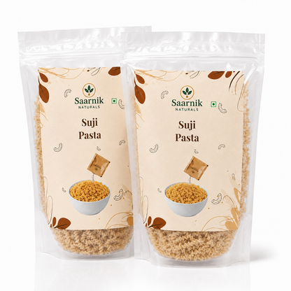 Saarnik Naturals Suji Pasta Pack of 2 | 400g Each, 800g Total | 100% Suji, No Maida | Kid-Friendly Everyday Pasta | Ready in 5-7 Minutes