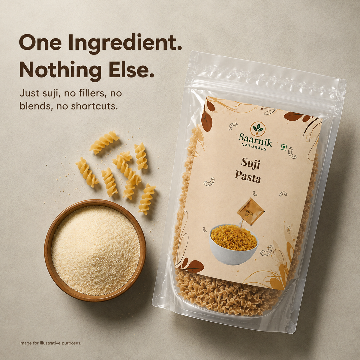 Saarnik Naturals Suji Pasta Pack of 2 | 400g Each, 800g Total | 100% Suji, No Maida | Kid-Friendly Everyday Pasta | Ready in 5-7 Minutes