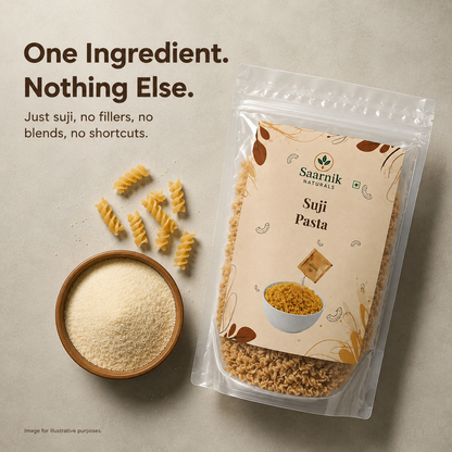 Saarnik Naturals Suji Pasta Pack of 2 | 400g Each, 800g Total | 100% Suji, No Maida | Kid-Friendly Everyday Pasta | Ready in 5-7 Minutes