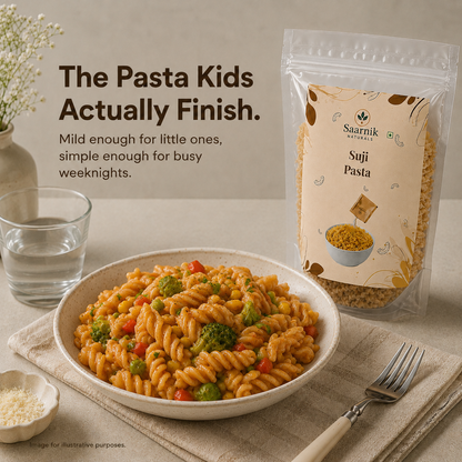 Saarnik Naturals Suji Pasta Pack of 2 | 400g Each, 800g Total | 100% Suji, No Maida | Kid-Friendly Everyday Pasta | Ready in 5-7 Minutes