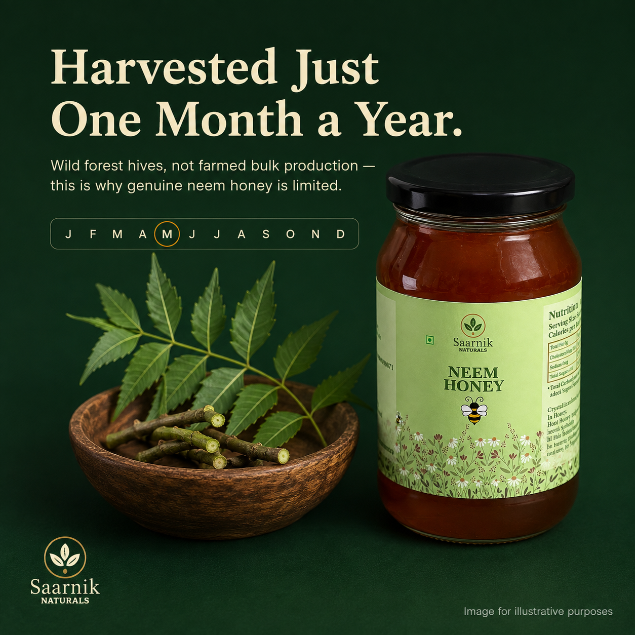 Pure Raw Neem Honey – Natural Nectar, Unprocessed - 250gm