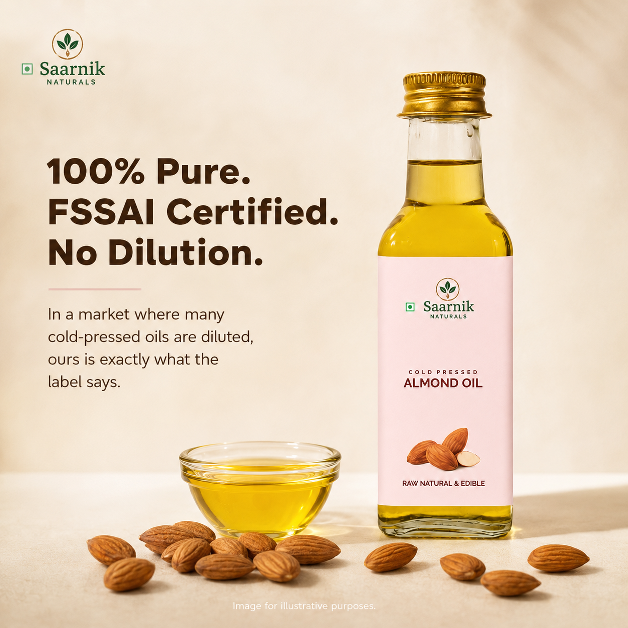 Almond Oil for Skin & Hair Growth | Cold Pressed Edible Oil | 100ml