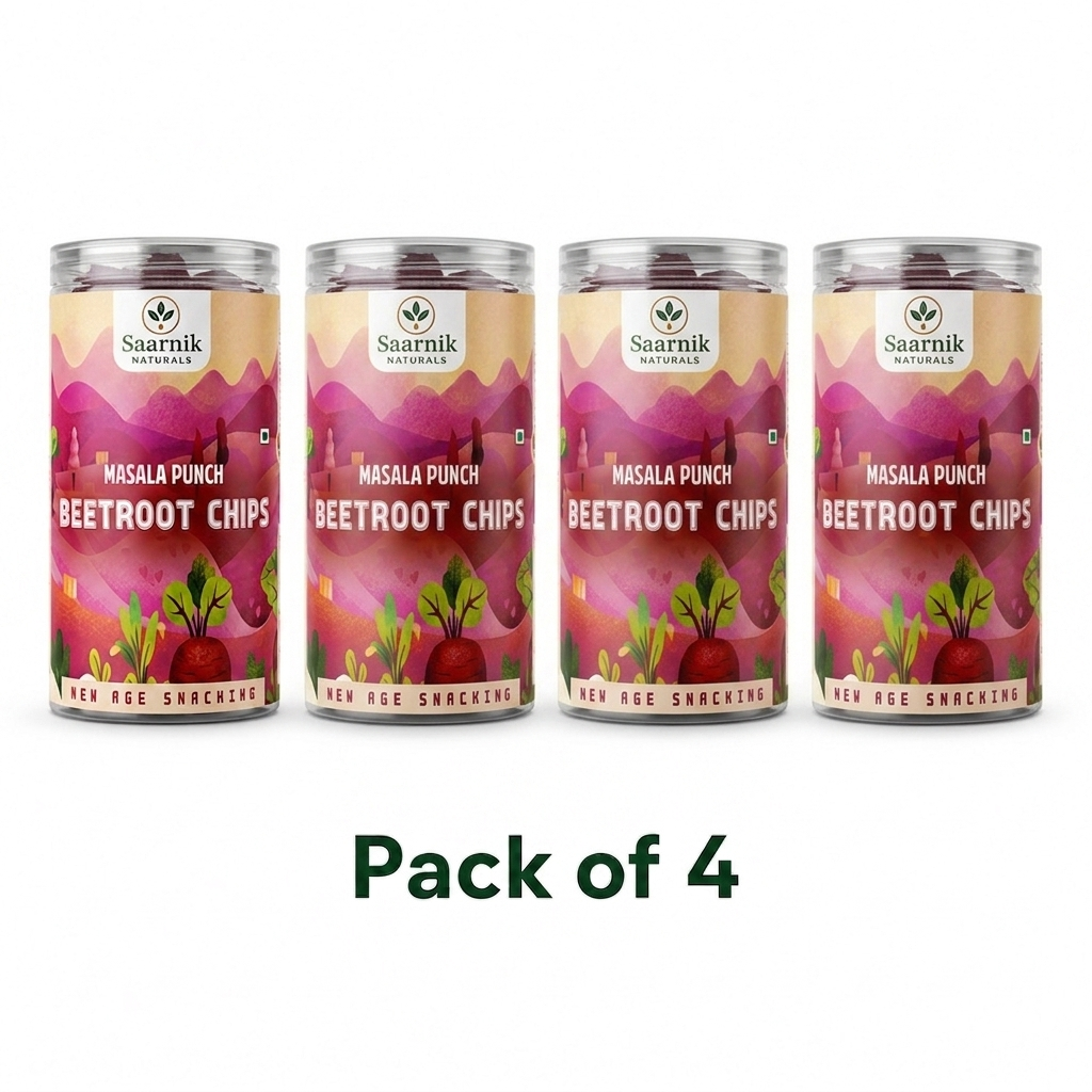 Saarnik Naturals Masala Punch Beetroot Chips Pack of 4 (150g Each) | Healthy Snack