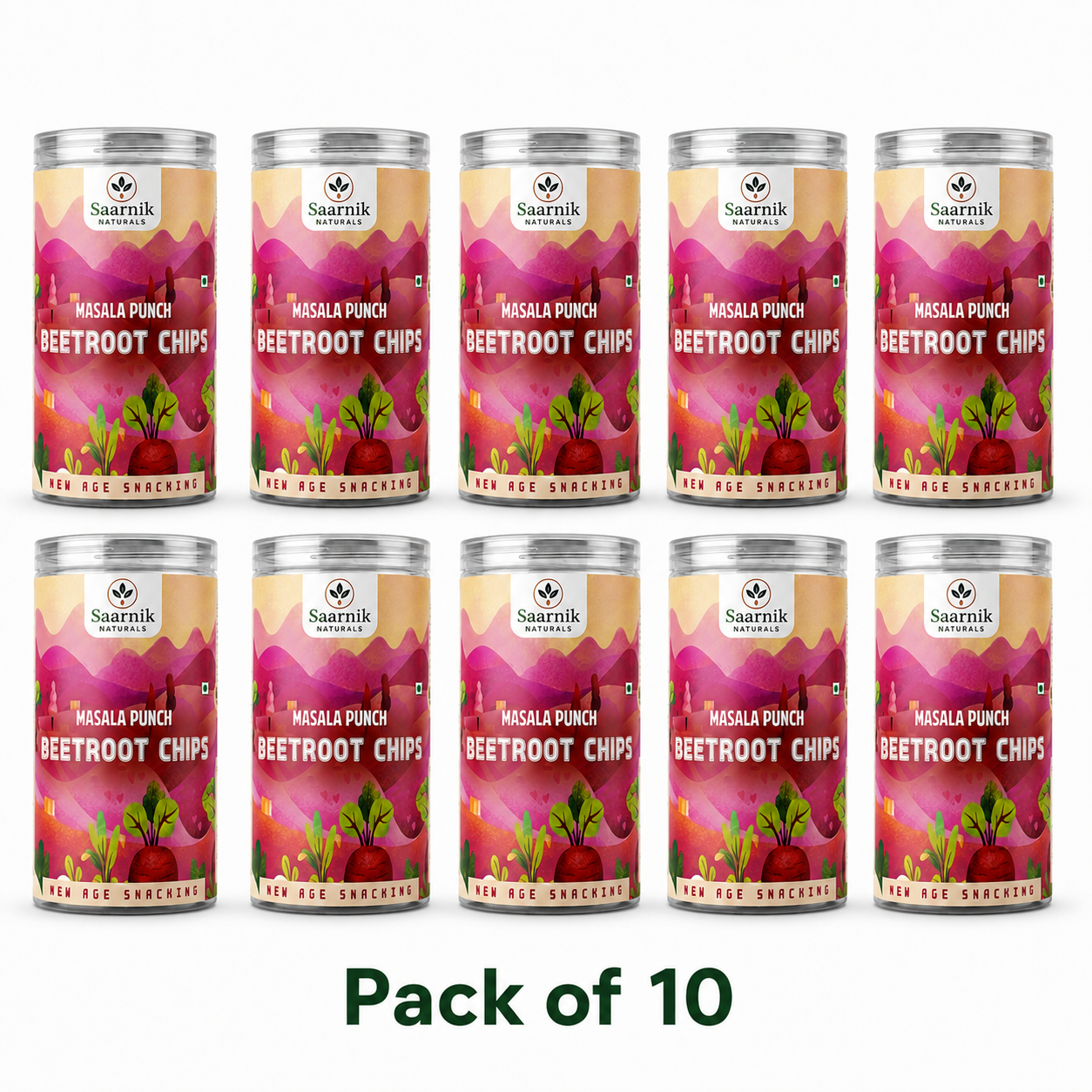Saarnik Naturals Beetroot Chips – Masala Punch | Pack of 10 (150g Each) | Healthy Veggie Snack