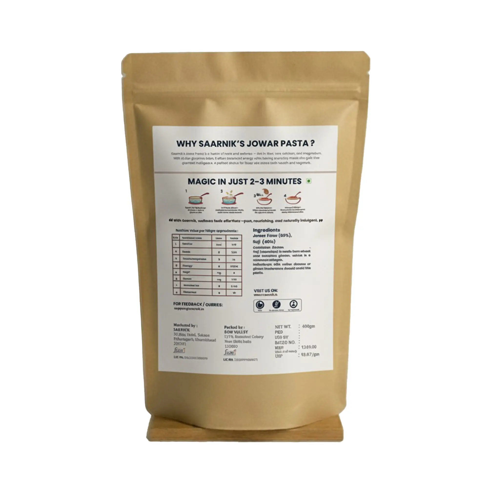 Jowar Millet Pasta – High Iron & Calcium, No Maida, Healthy Sorghum Pasta Saarnik Naturals