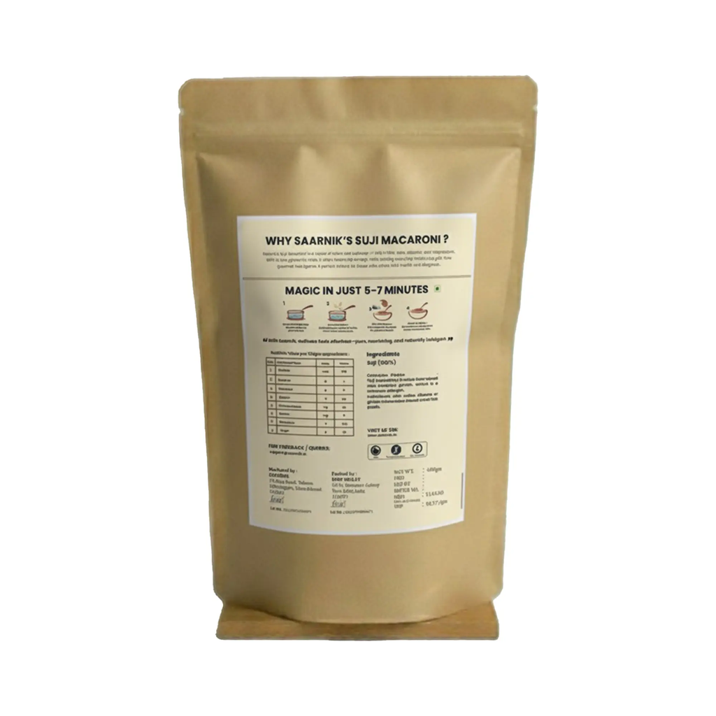 Suji Macaroni (400g) – No Maida, High Protein & Fibre Semolina Pasta Saarnik Naturals