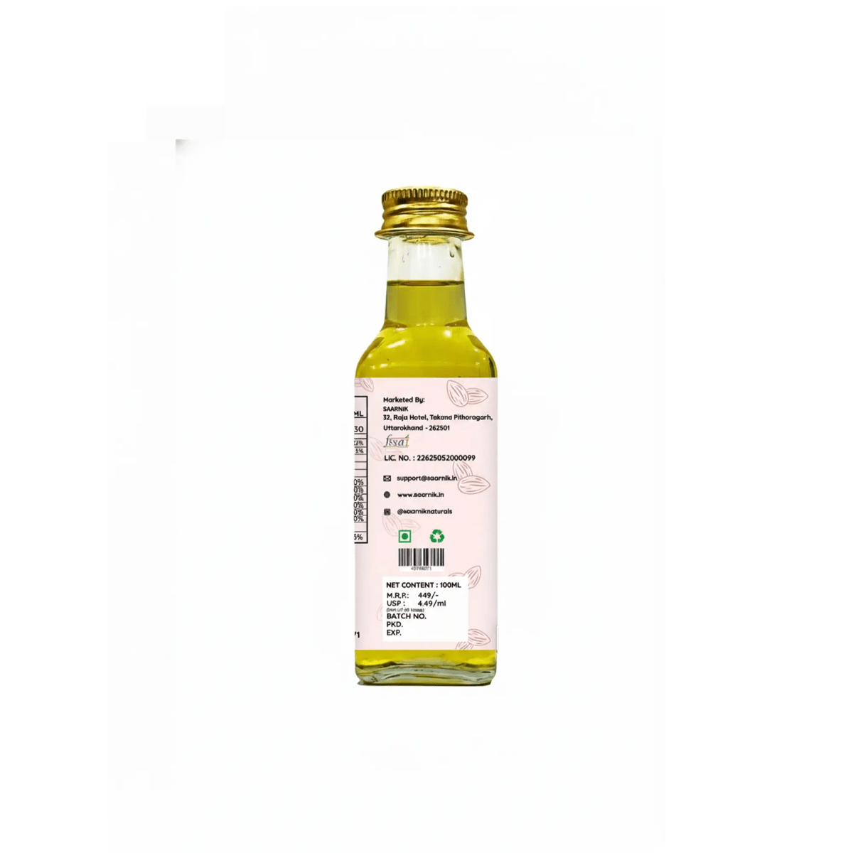 Almond Oil for Skin & Hair Growth | Cold Pressed Edible Oil | 100ml - Saarnik Naturals