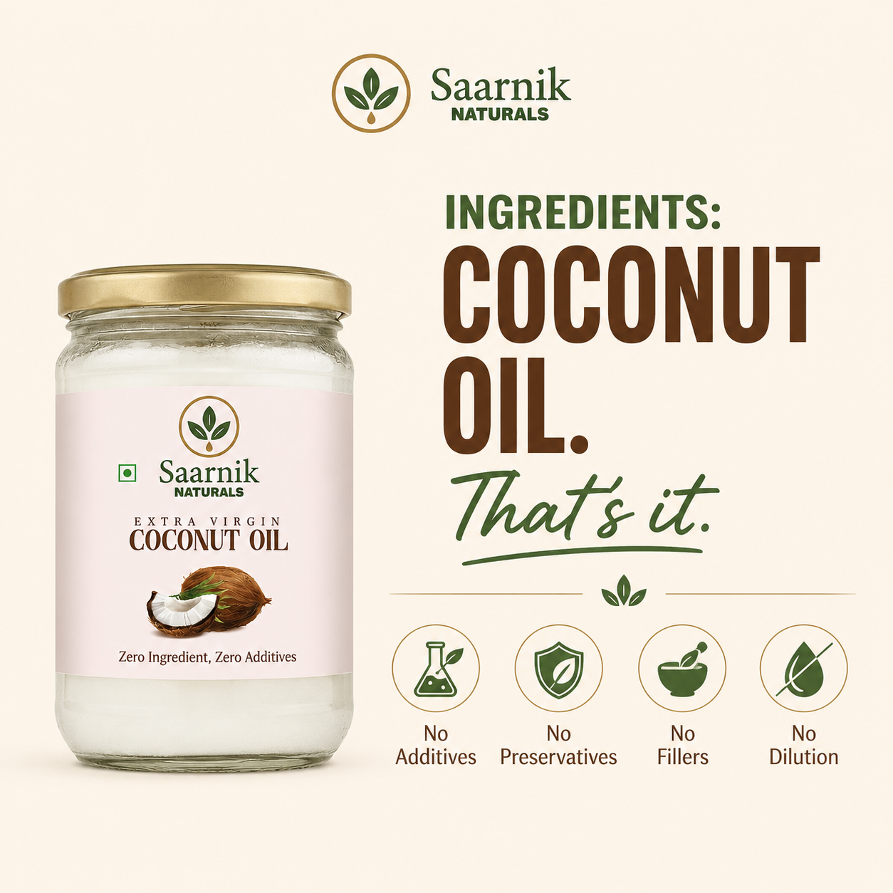 Coconut oil ingredient label showing single ingredient coconut oil