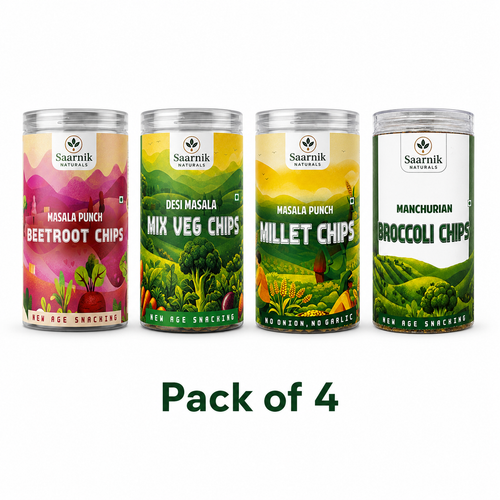 Saarnik Naturals Healthy Veg Chips Combo Pack of 4 | Beetroot, Broccoli, Millet & Mix Veg Chips 150g x 4