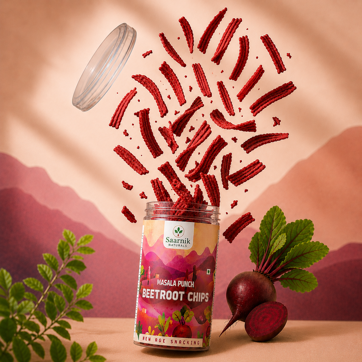 Saarnik Naturals Masala Punch Beetroot Chips Pack of 4 (150g Each) | Healthy Snack