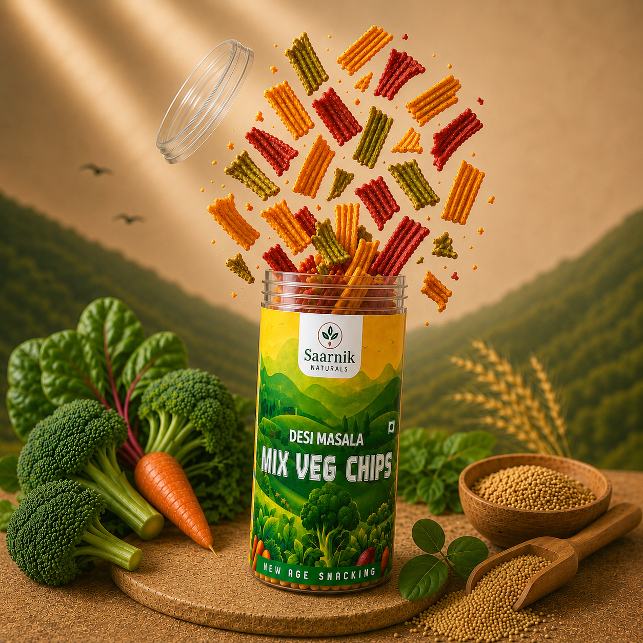 Saarnik Naturals Healthy Veg Chips Combo Pack of 4 | Beetroot, Broccoli, Millet & Mix Veg Chips 150g x 4