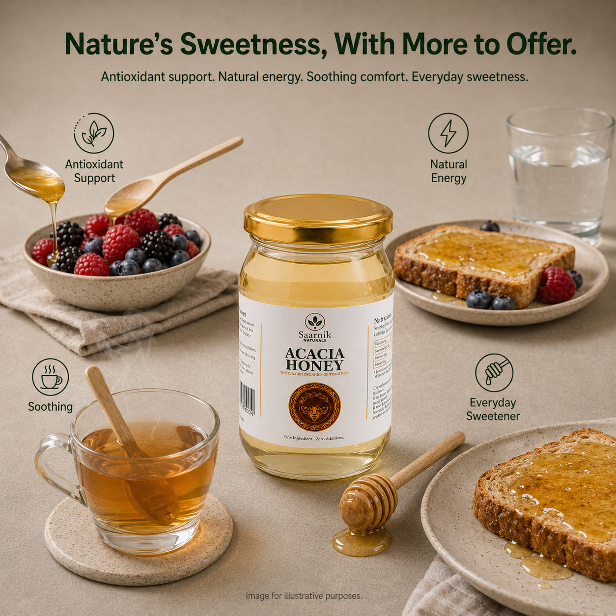 Saarnik Naturals Premium Raw Acacia Honey | Single Flower, Liquid 500gm