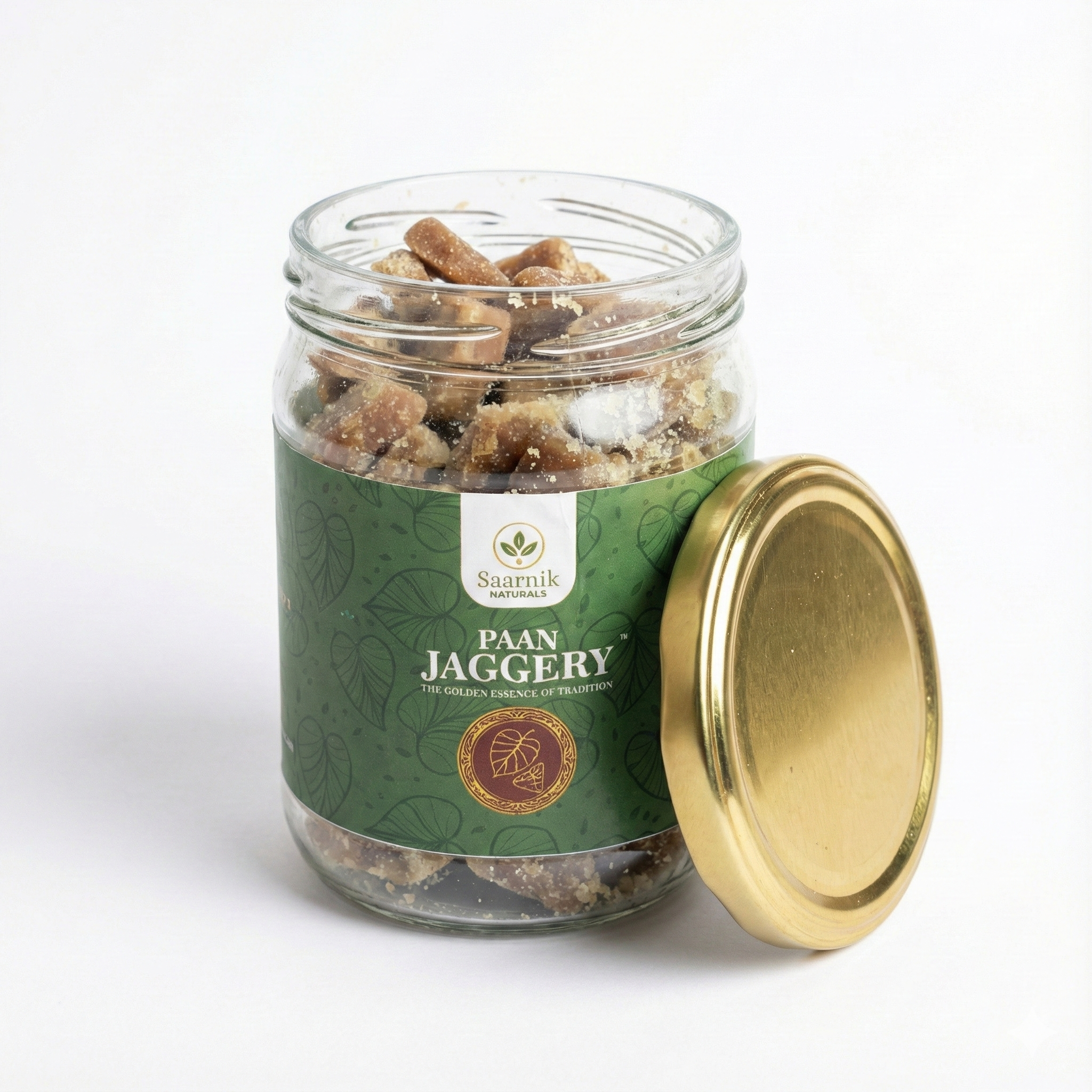 Saarnik Naturals Pan Jaggery, Traditional Brown, Organic Natural Sweetener, Solid Form, 400g Pack in Glass Jar