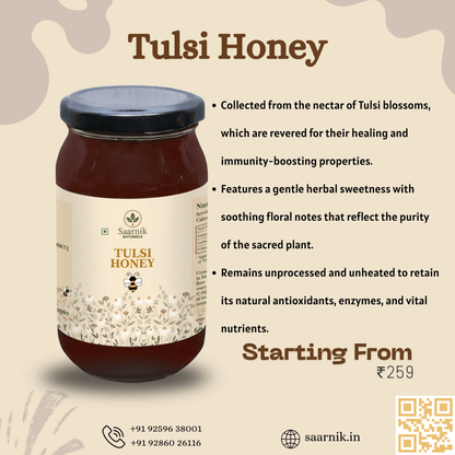 Pure Raw Tulsi Honey – Natural Nectar, Unprocessed - 500gm - Saarnik Naturals