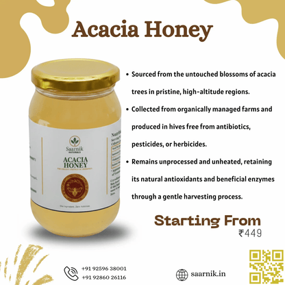 Saarnik Naturals Premium Raw Acacia Honey | Single Flower, Liquid 500gm - Saarnik Naturals