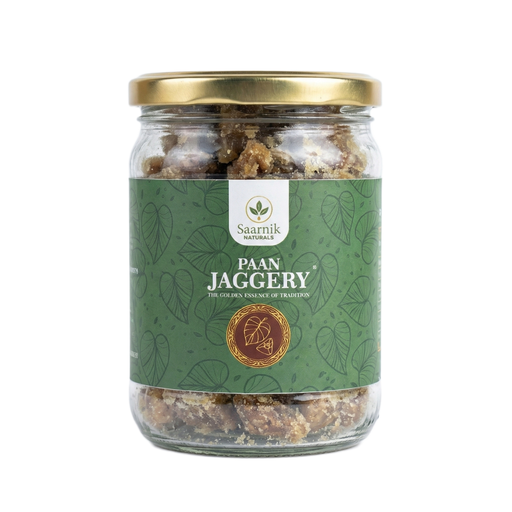 Saarnik Naturals Pan Jaggery, Traditional Brown, Organic Natural Sweetener, Solid Form, 400g Pack in Glass Jar